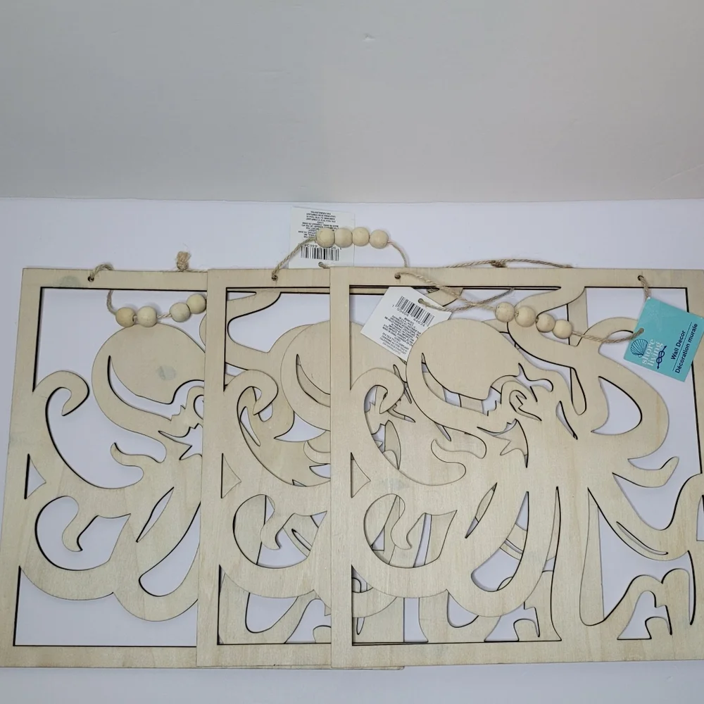 Shore Living Wall Decor Octopus Ocean Wood Laser Cutout Beach House DIY Paint